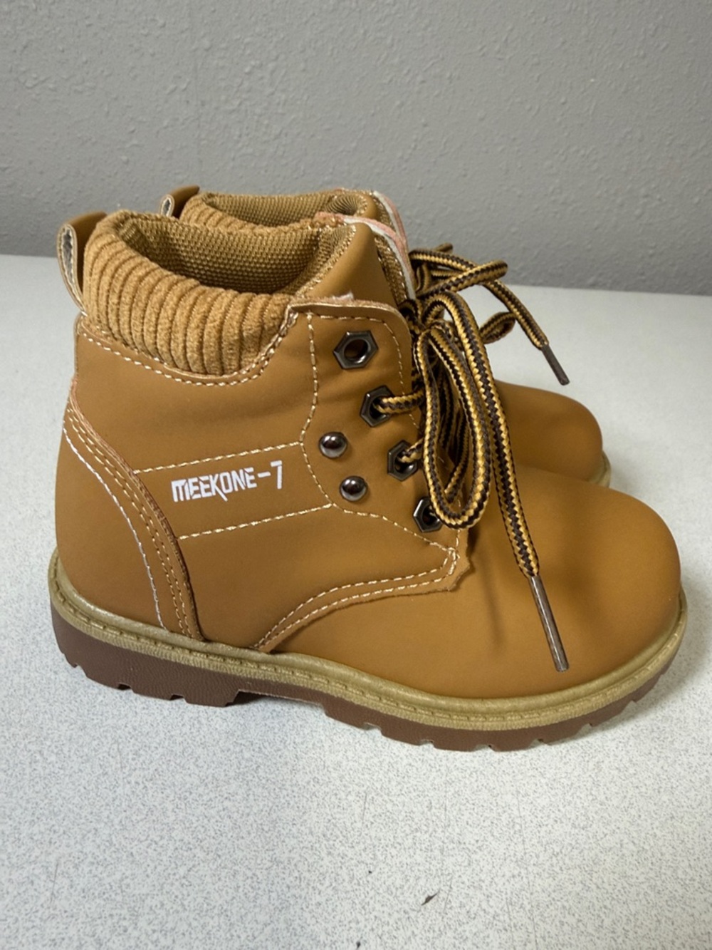 Kids Tan Lace-Up Ankle Boots with Padded Collar